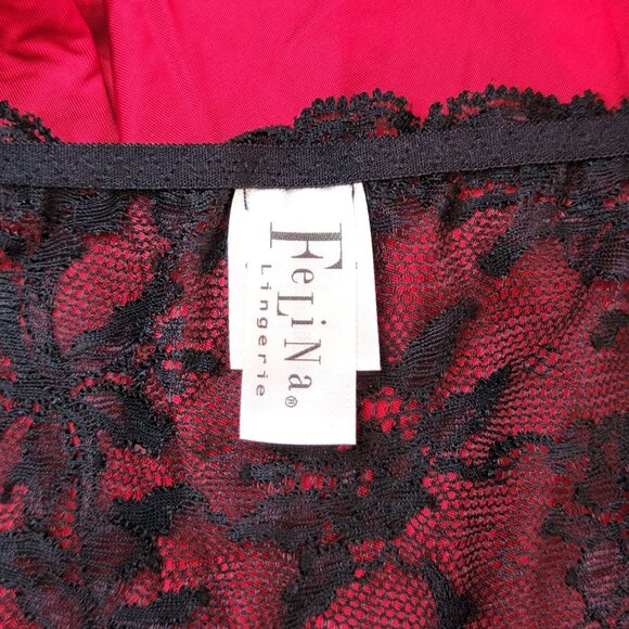 Felina Lingerie Black Lace & Red Satin Chemise Nightgown With Adjustable Straps - Picture 4 of 4